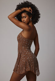 Oh Polly Durrani Mini Robe Strass Moka Marron