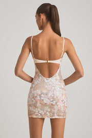 Oh Polly Velena Mini Robe Ivoire Perlée Bretelles Fines