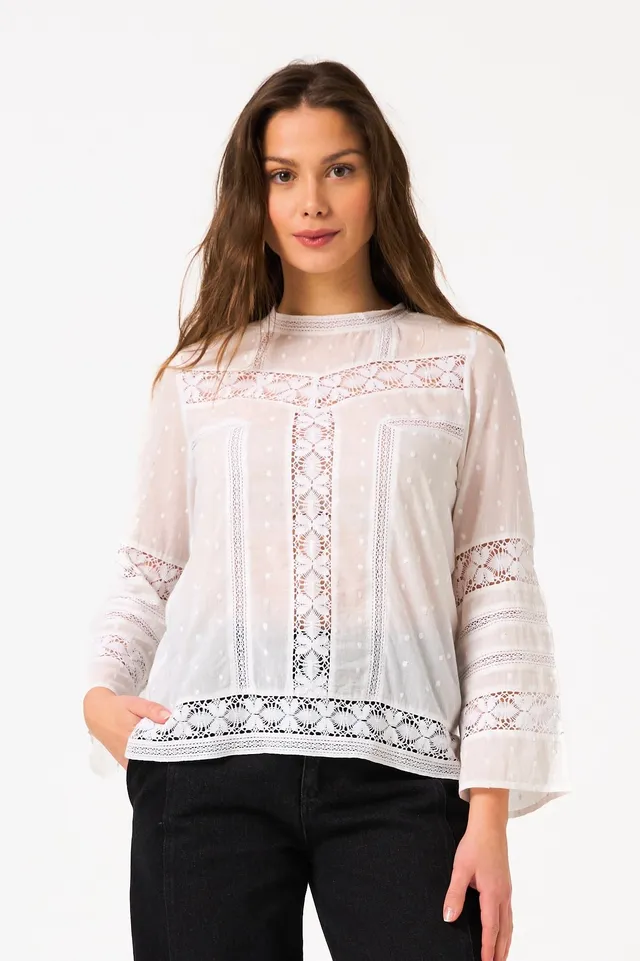 Chicosoleil Tops Haru blouse blanc coton dentelle
