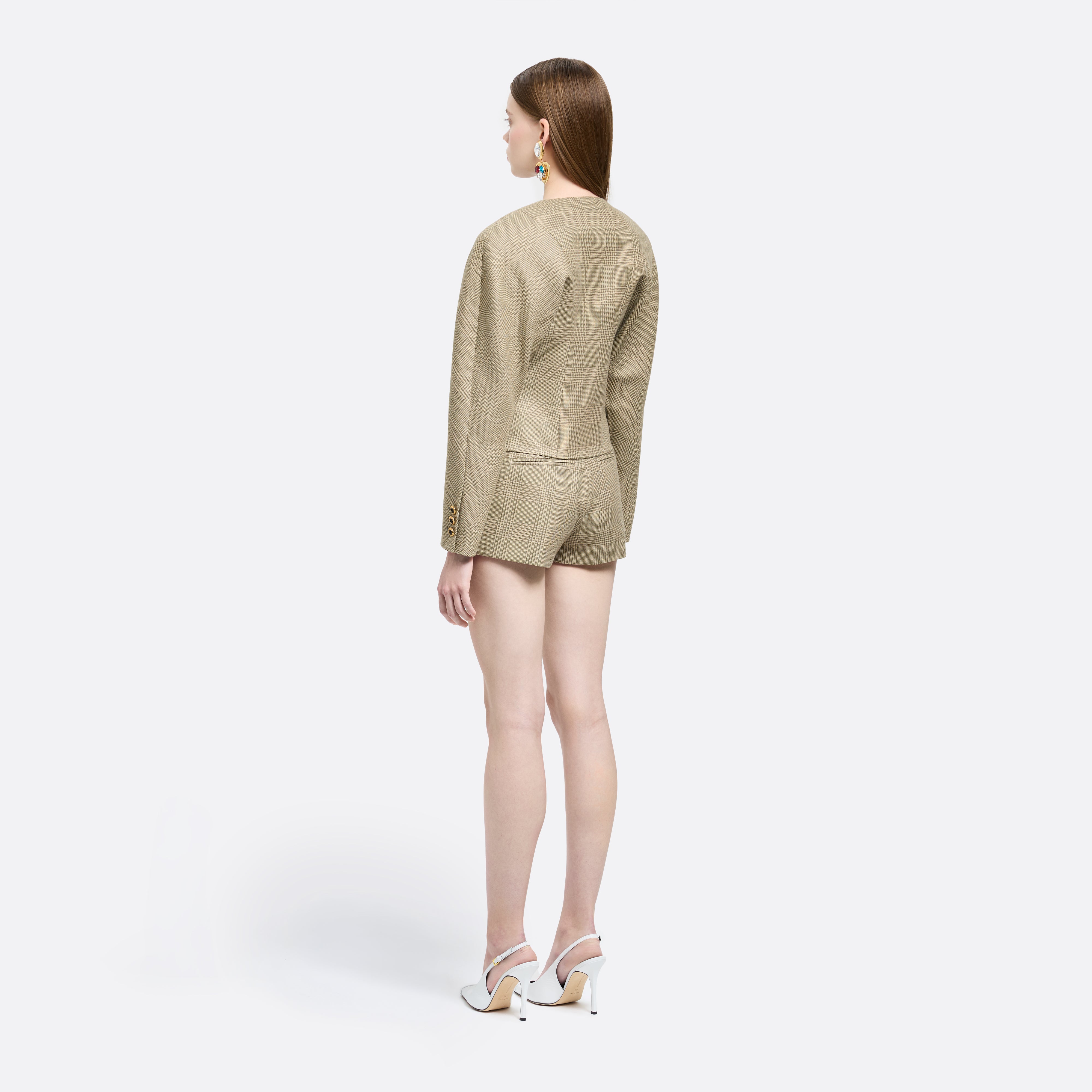 Alessandra Rich Short laine Prince de Galles vert-beige 36