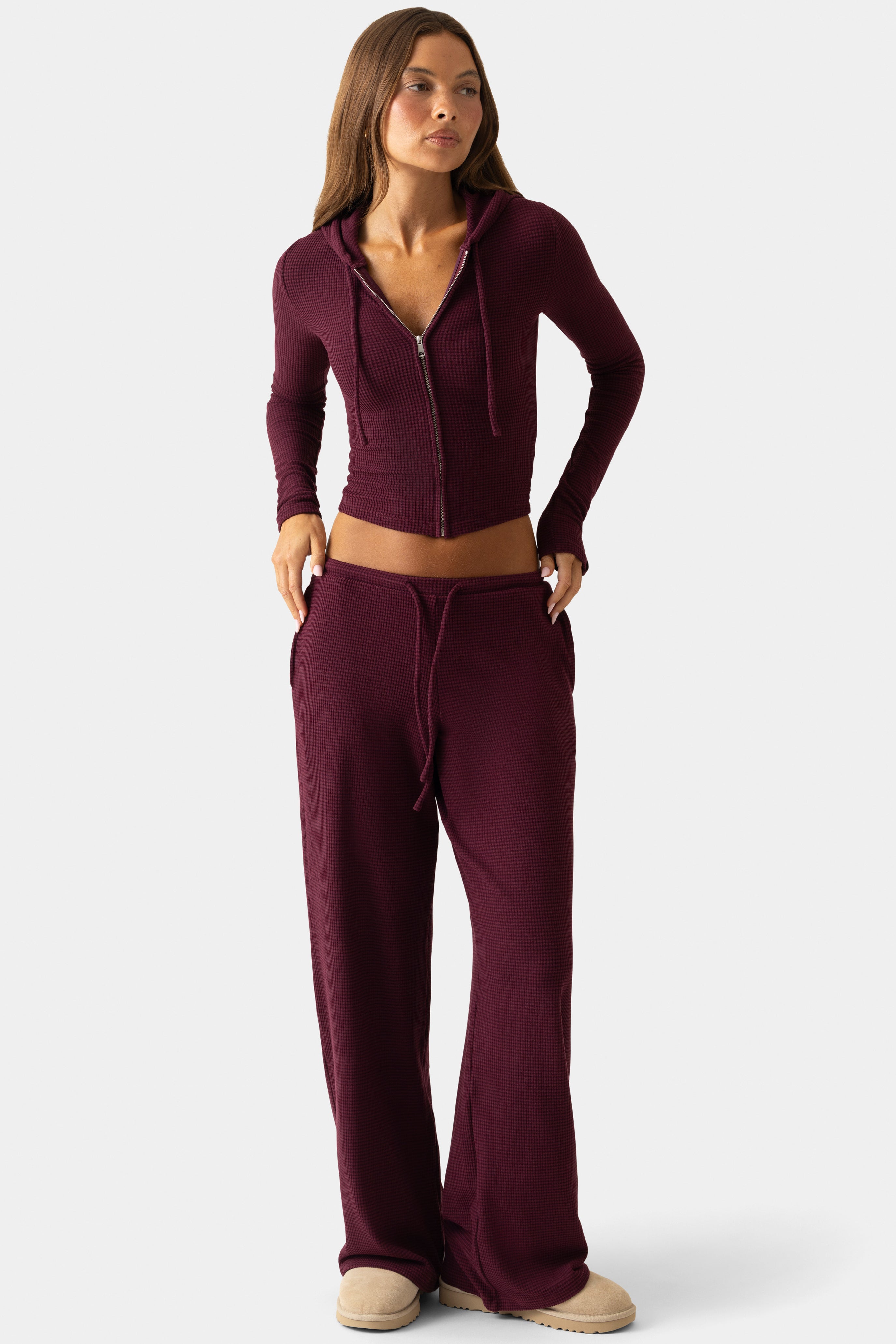 Oh Polly Bo+Tee Ribbed Jersey Low-Rise Trousers pantalon prune