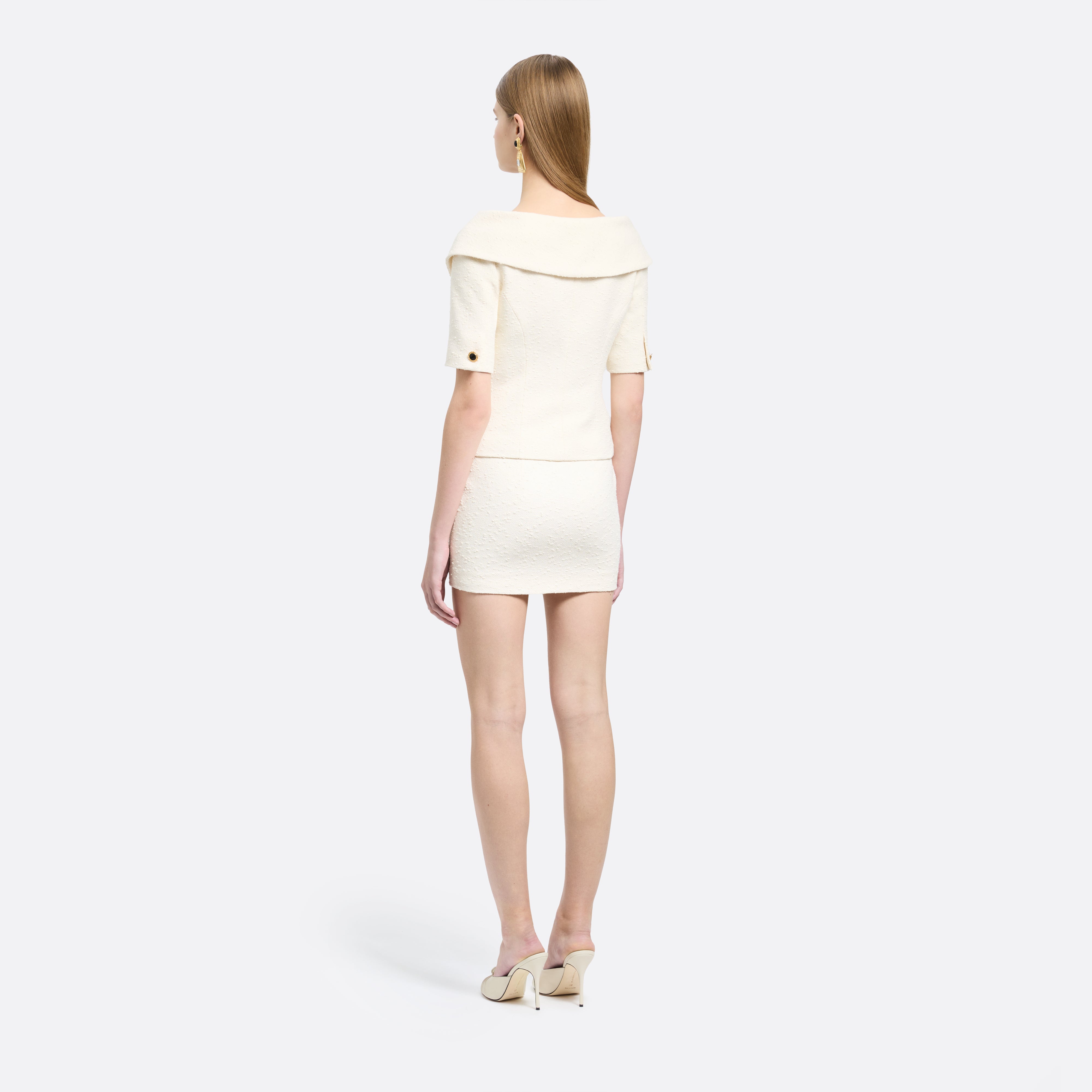 Alessandra Rich Tweed Bouclé Mini Skirt jupe ivoire taille haute