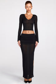 Oh Polly Diana jupe maxi transparente noire drapée