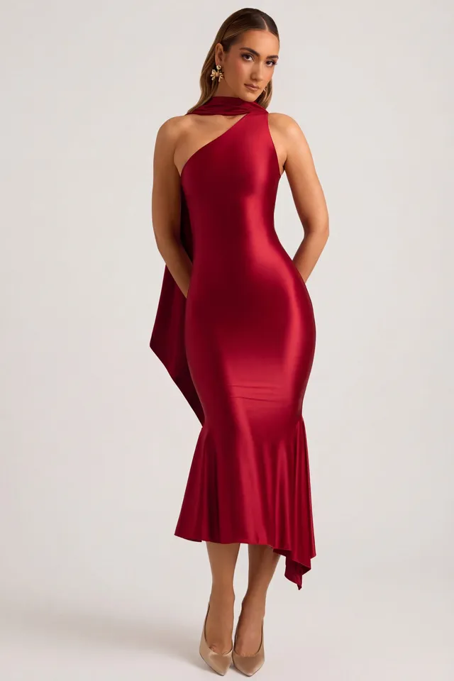 Oh Polly Shaya 11995 Robe midaxi rouge asymétrique