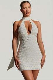 Oh Polly Henrietta Robe Mini Strass Blanche à Foulard