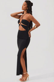 Oh Polly Oceane robe longue noire licou découpes