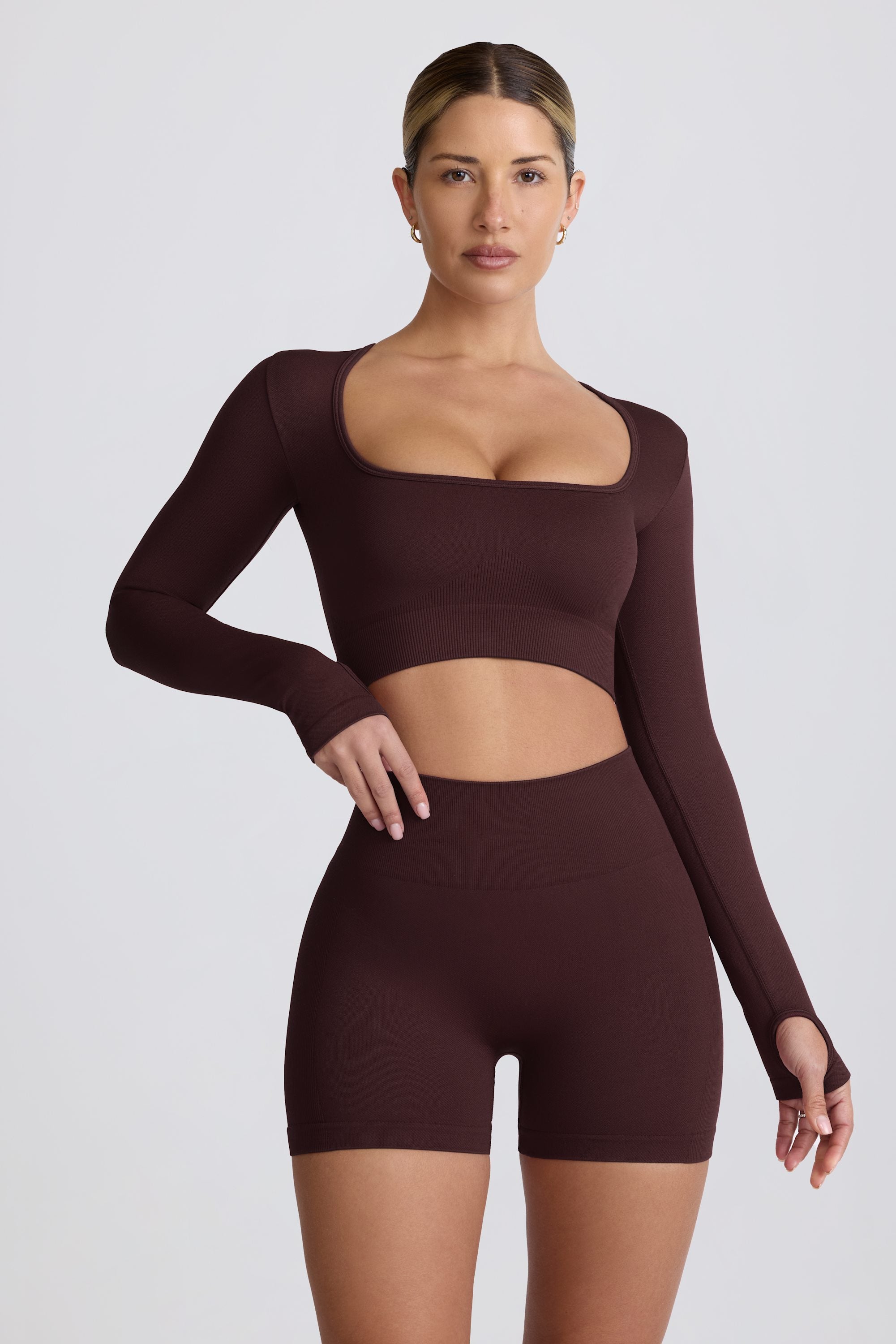 Oh Polly Super Sculpt BT2164 crop top chocolat manches longues