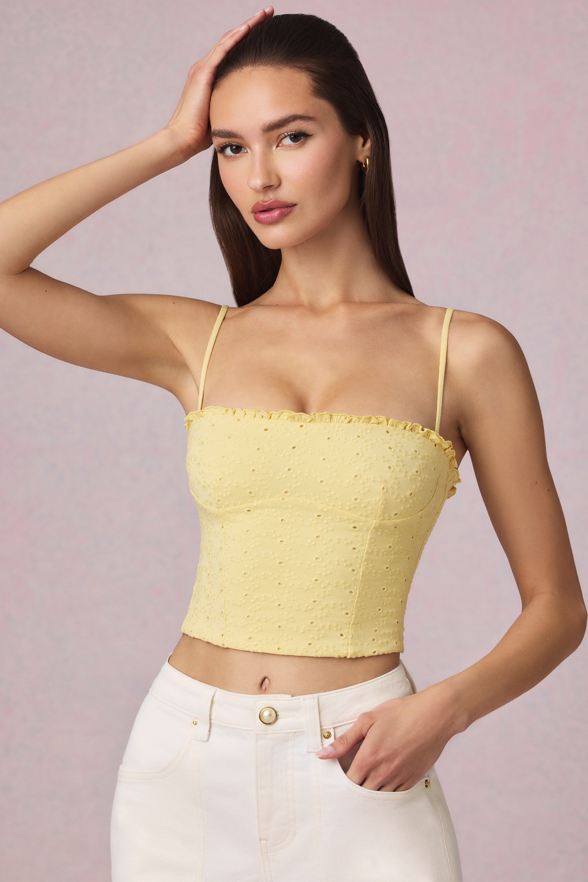Oh Polly Tops Hania Caraco Jaune Citron broderie