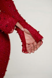 Oh Polly Nice robe mini strass rouge manches longues