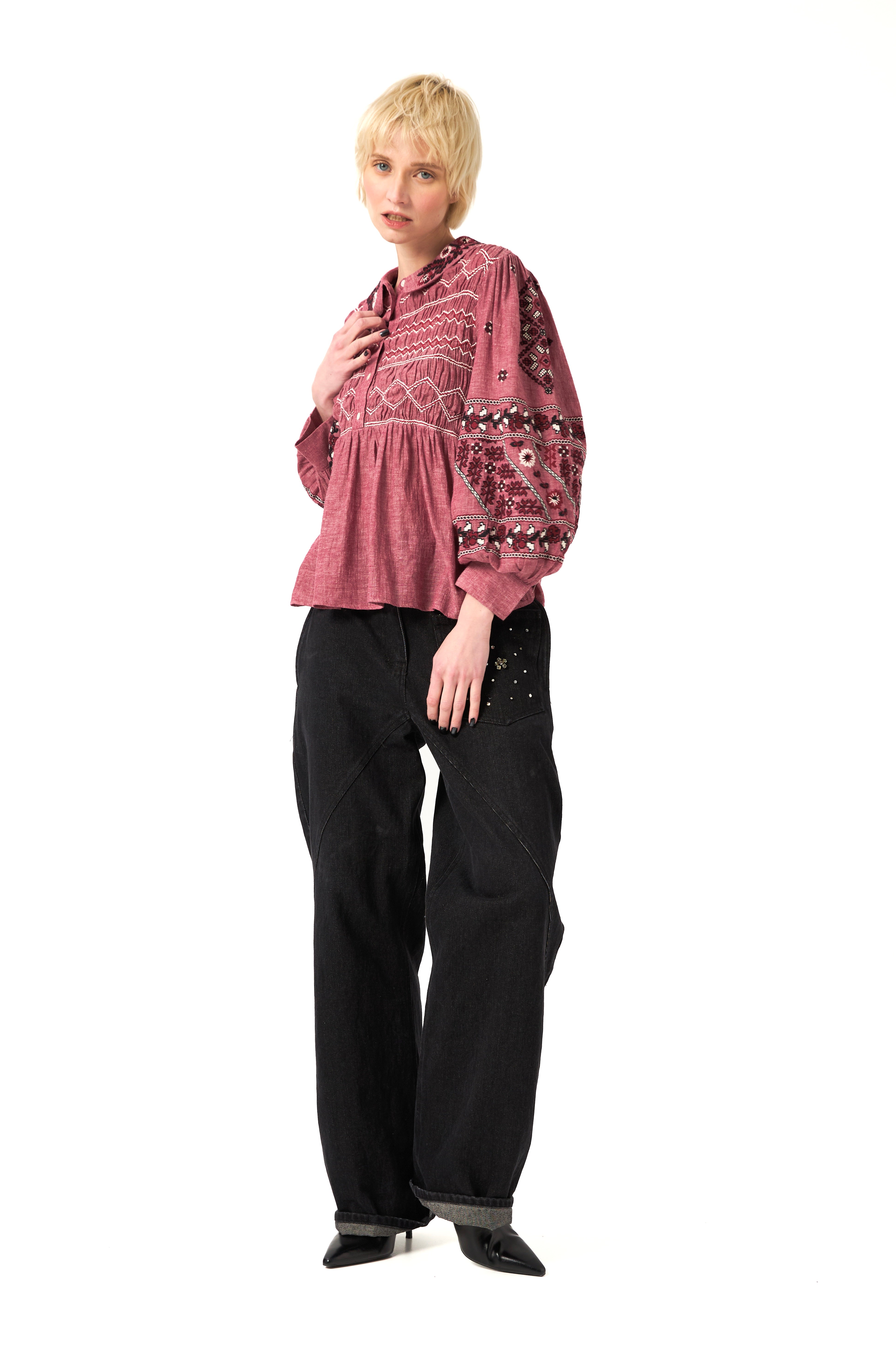 ChicoSoleil Miroki blouse coton brodée vieux rose
