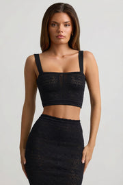 Oh Polly Yolanda 13821 crop top noir col carré coton