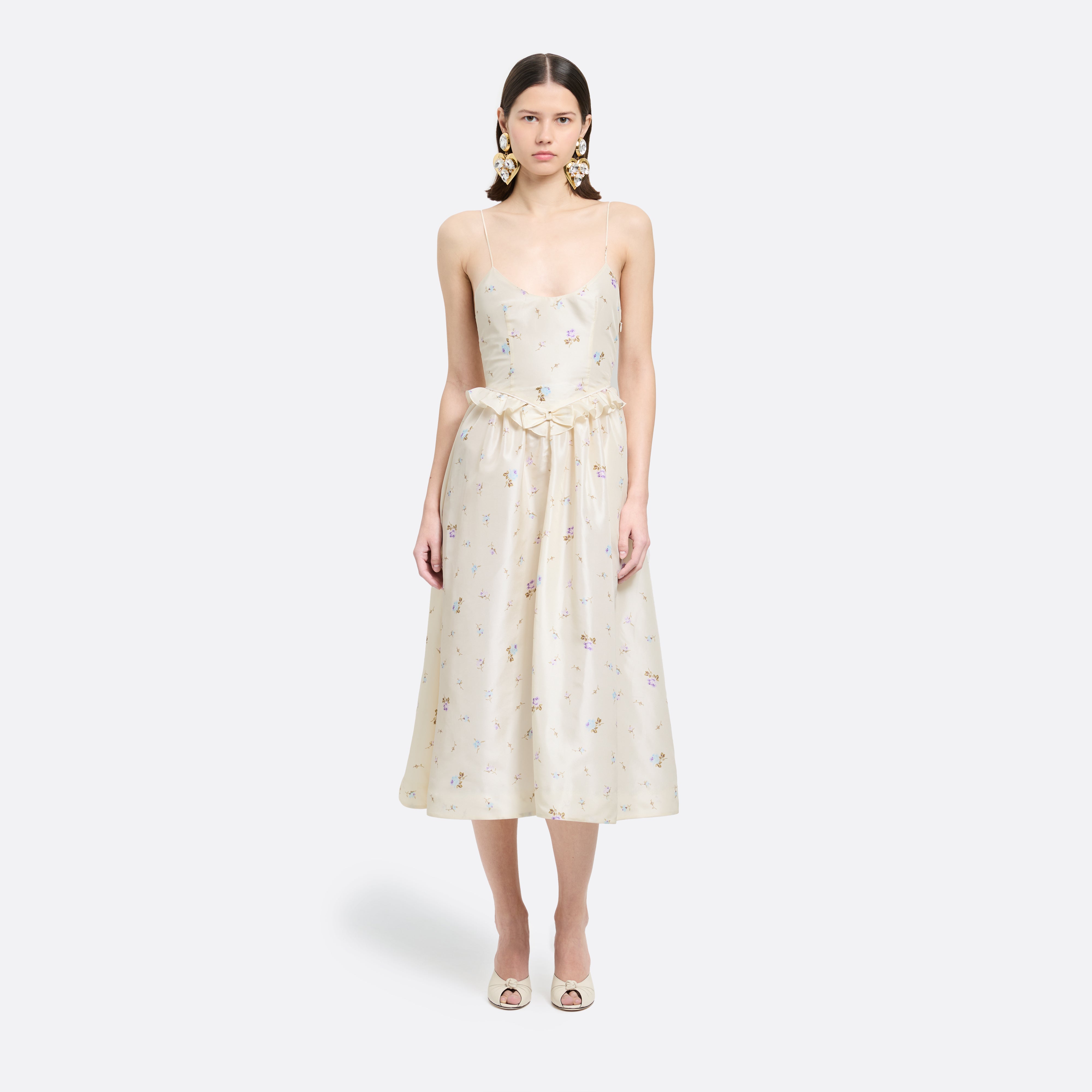 Alessandra Rich Dresses Floral Robe midi blanche à fleurs soie