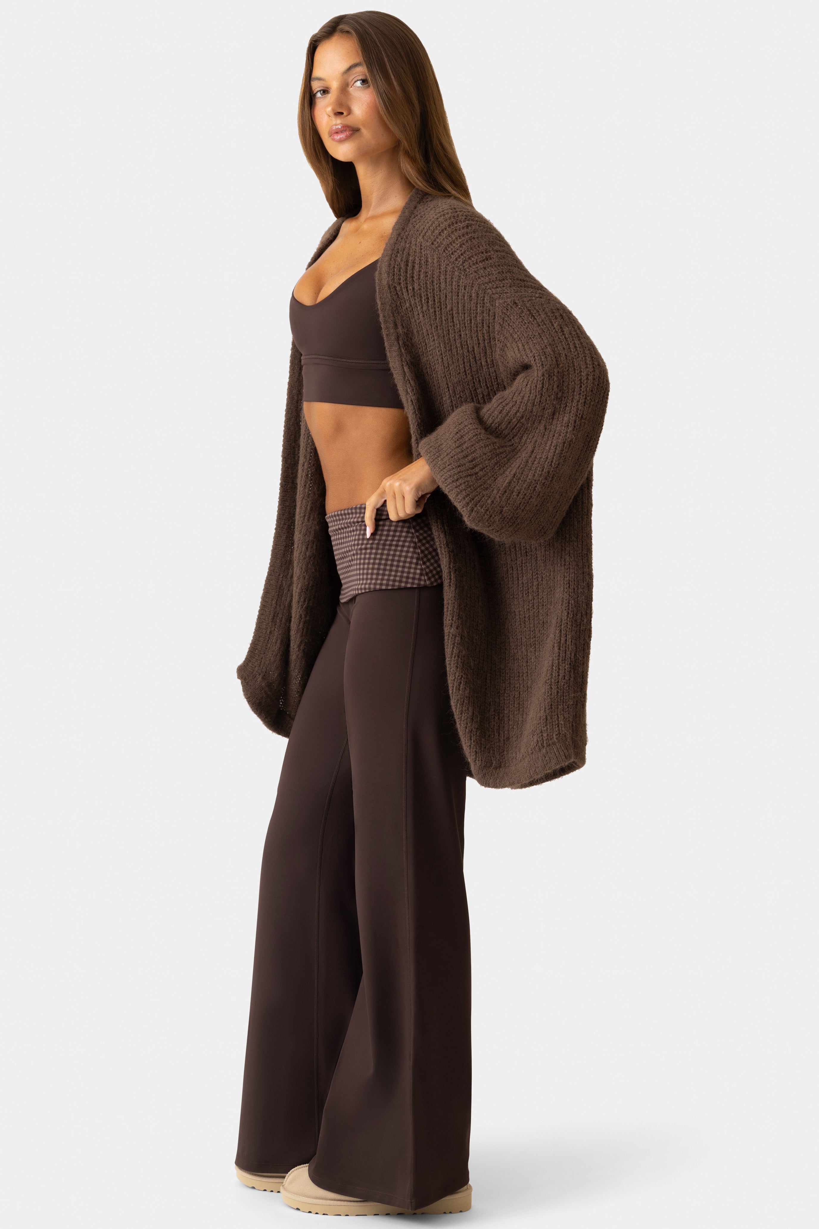 Oh Polly Bo+Tee Soft Knit cardigan gilet marron espresso