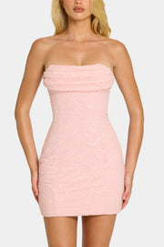 Oh Polly Basel mini robe bustier blush perlée