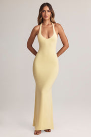 Oh Polly Hallie Modal Halterneck Robe longue citron 150 cm dos nu