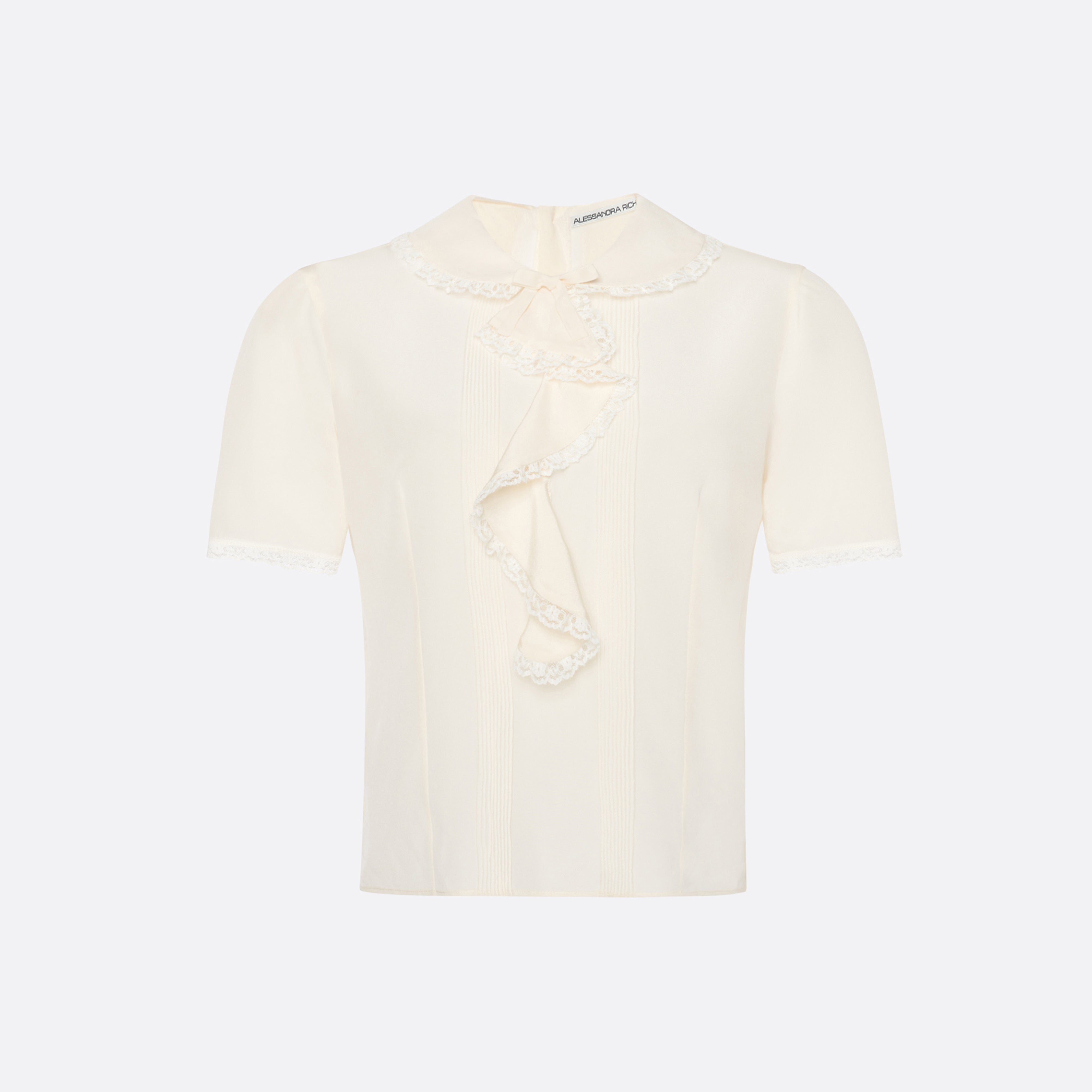 Alessandra Rich Blouse soie crème 36 jabot dentelle