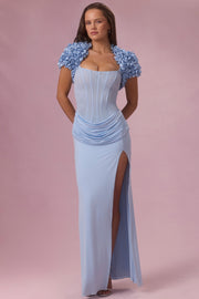 Oh Polly Soretta boléro court bleu ciel fleurs 3D