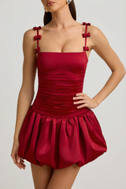 Oh Polly Cirilla Mini Robe rouge satin nœud jupe boule