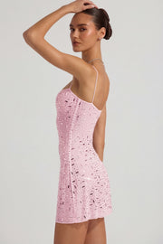 Oh Polly Averie Robe Rose Strass Mini Col Carré