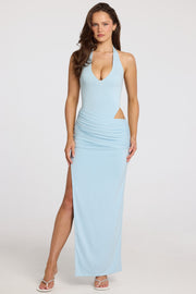 Oh Polly Maxi Robe Bleu Clair Décolleté Modal