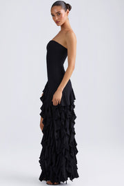Oh Polly Diletta 8380 robe longue bustier noire volants