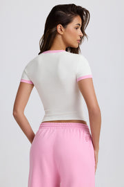 Oh Polly Baby T-Shirt Crop Blanc Coton Cerise Taille S