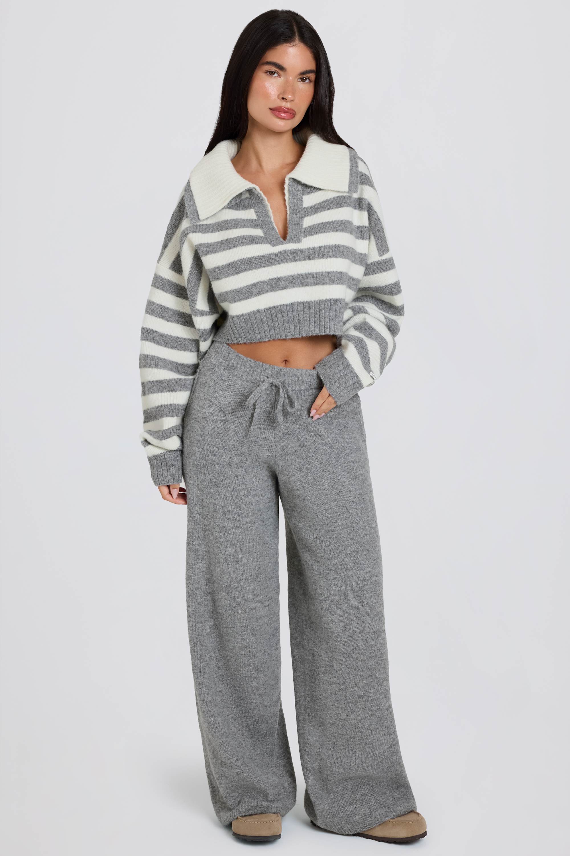 Oh Polly BT02530 jogging large maille grise taille mi-haute