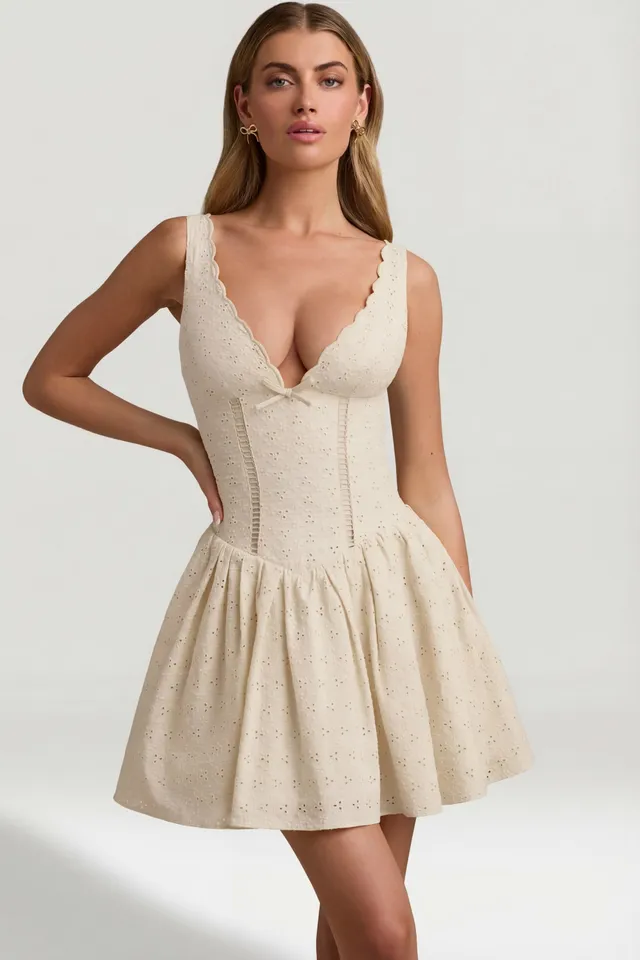 Oh Polly Sabina 12985 robe mini ivoire broderie coton