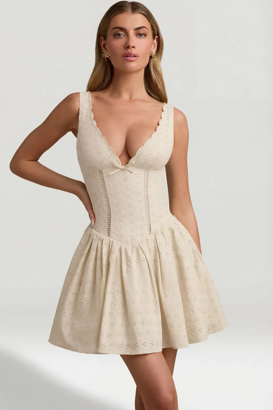 Oh Polly Sabina 12985 robe mini ivoire broderie coton
