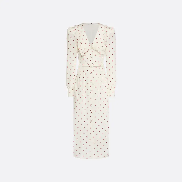 Alessandra Rich Robe soie midi pois crème-bordeaux 36