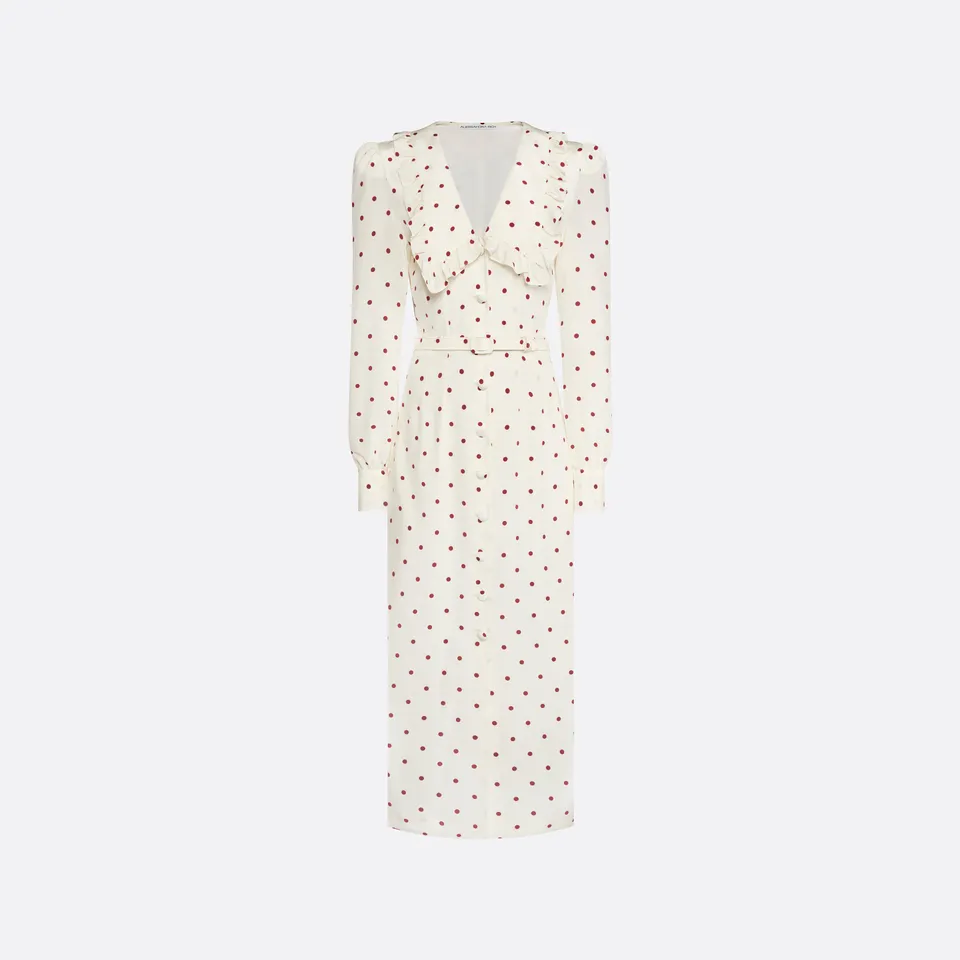 Alessandra Rich Robe soie midi pois crème-bordeaux 36