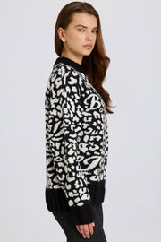 Oh Polly Knitwear BT2380 pull oversize noir jacquard laine
