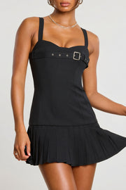 Oh Polly 7568 robe mini noire twill taille basse plissée