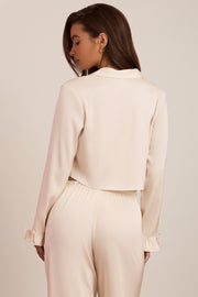 Oh Polly Aimi Haut Pyjama Satin Ivoire Manches Longues