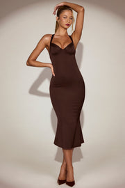 Oh Polly Elyra robe midaxi marron satin bustier