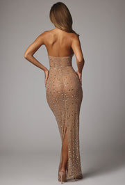 Oh Polly Soraya robe de soirée strass amande col montant