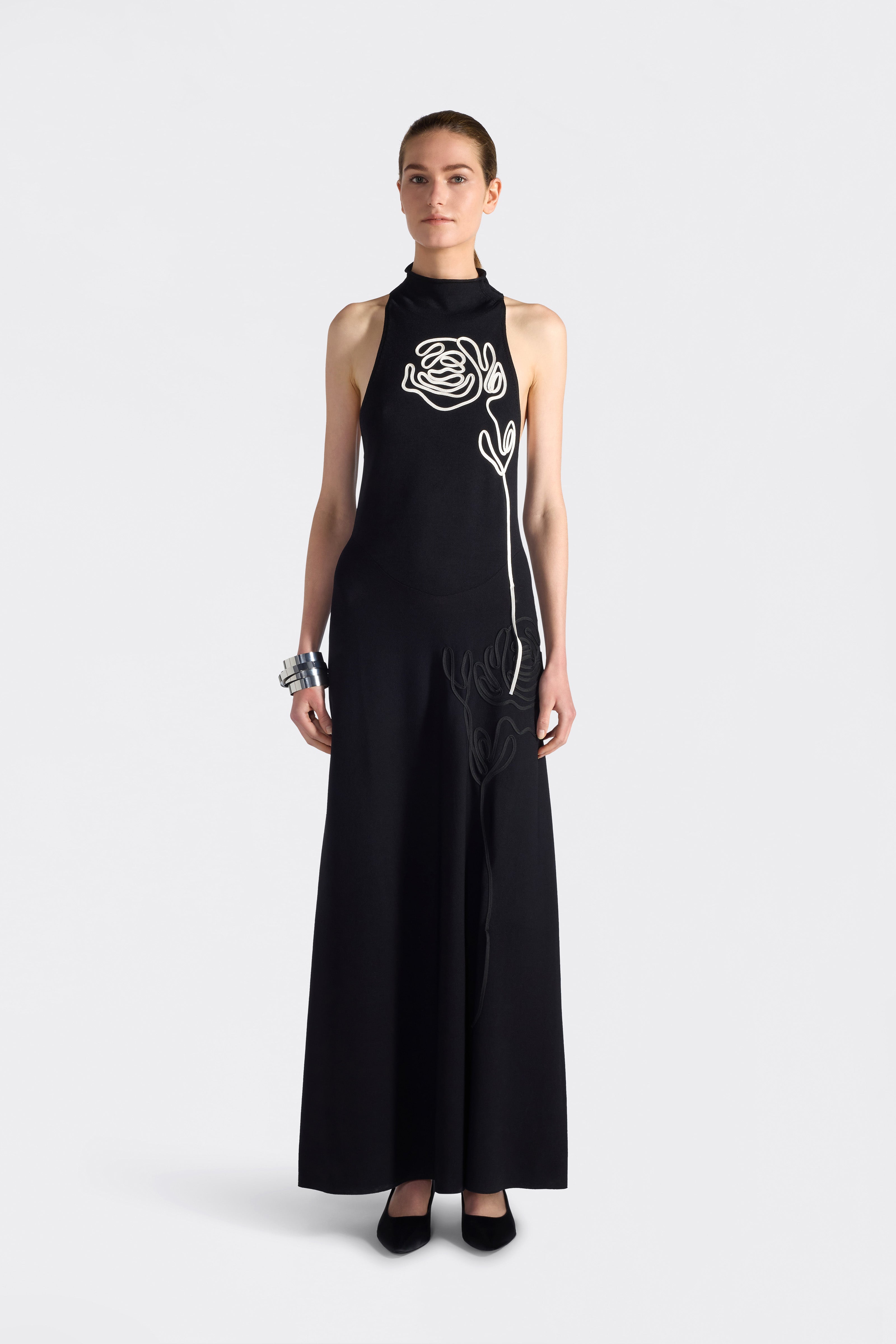 Liviana Conti Gilda robe longue noire viscose brodée