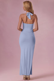 Oh Polly Dresses 15835 robe longue jersey bleu corset fente