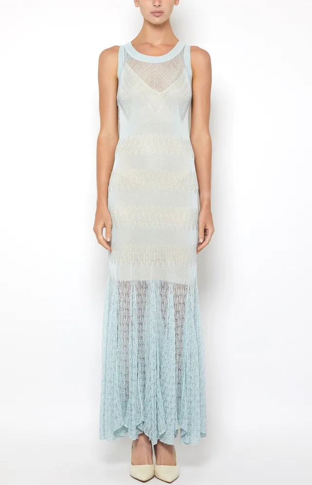 Prabal Gurung Pointelle Slip Maxi robe bleu clair ajourée