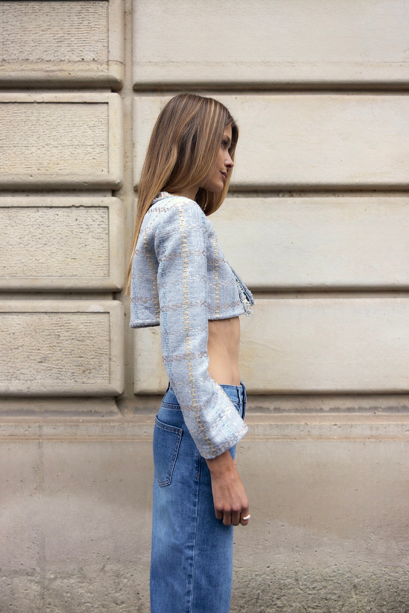 The Ethiquette Louise Atlantis veste tweed bleu doré