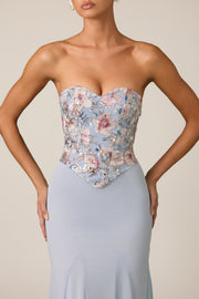 Oh Polly Lysana robe corset bleue fleurs sequins