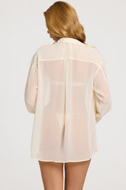 Oh Polly Tops Hiva chemise oversize blanc perle boutons
