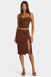 Oh Polly Ana jupe midi dentelle marron taille basse
