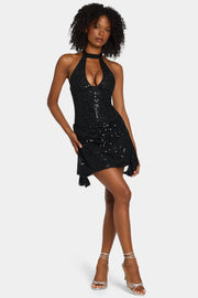 Oh Polly Embellished Ethelie robe mini noire sequins
