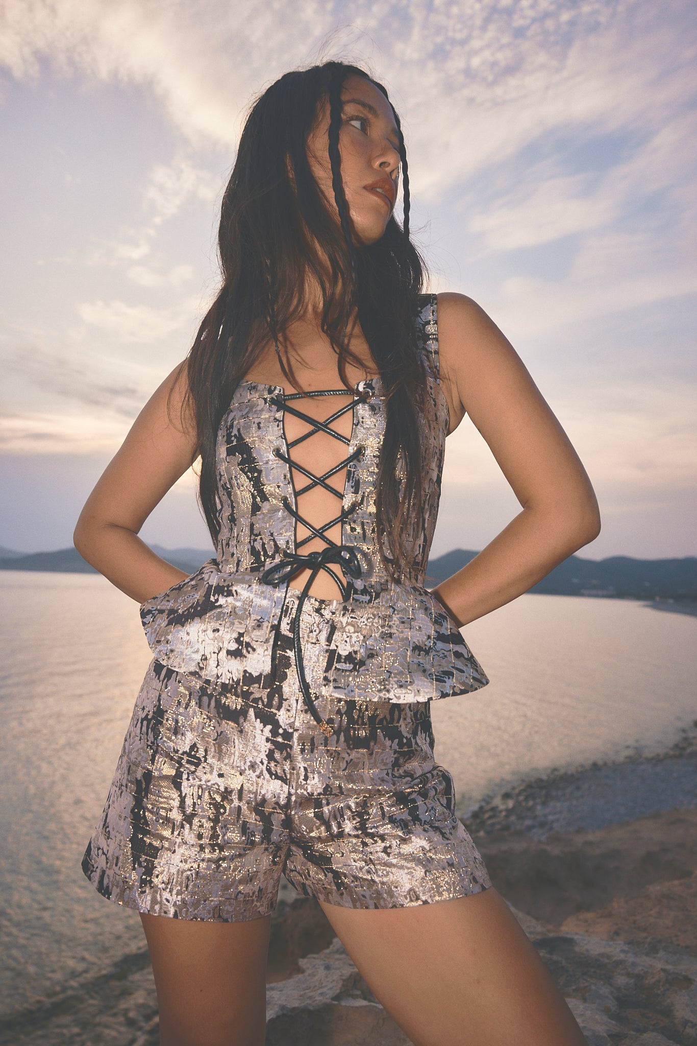 The Ethiquette Margaux corset jacquard noir camouflage XS