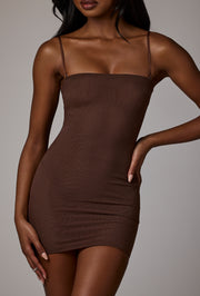 Oh Polly Slip robe mini bustier marron cacao bretelles