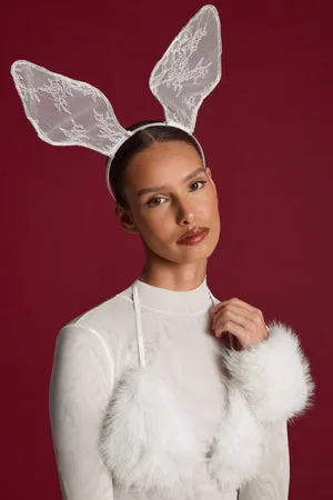 Oh Polly Accessories Serre-Tête Dentelle Blanc Lapin