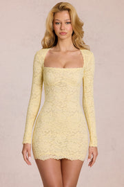 Oh Polly Darla 15400 mini robe dentelle jaune citron manches longues