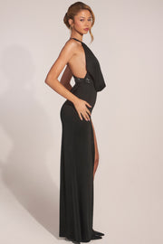 Oh Polly Dresses robe longue fendue noire strass