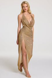Oh Polly Malia robe maxi dorée strass dos nu